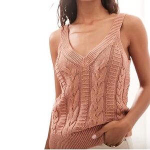 BANANA REPUBLIC Cable Knitted Sweater Tank Pink Sand Dune Size XS